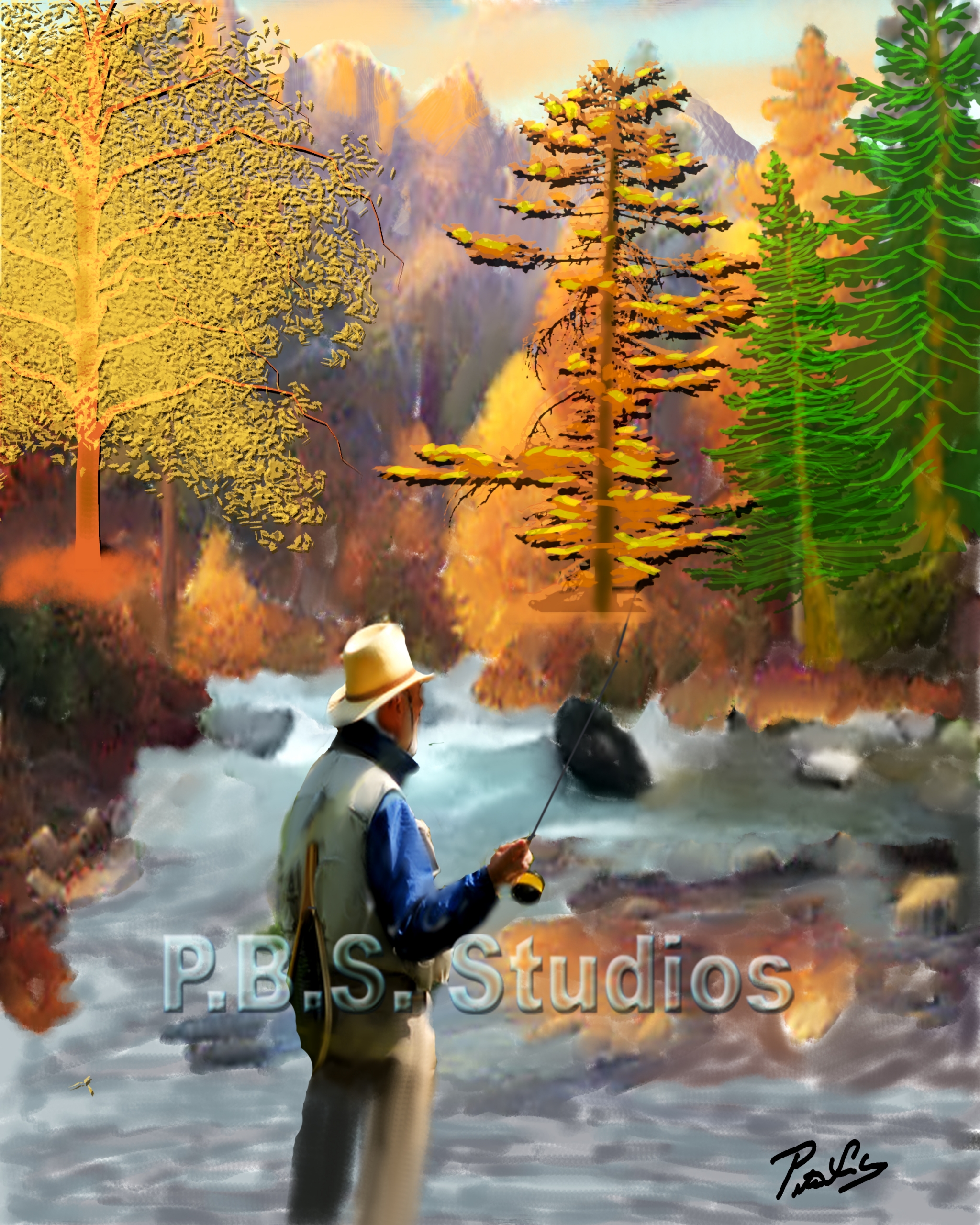 Fly-Fisherman-in-Mountain-Stream-